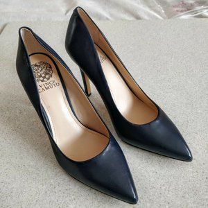 VINCE CAMUTO Dull Navy Leather Classic High Heels Stiletto Pumps Sz 9.5 Pointed